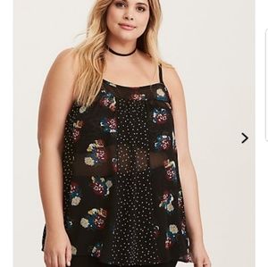 Mixed floral & dot print  paneled chiffon cami